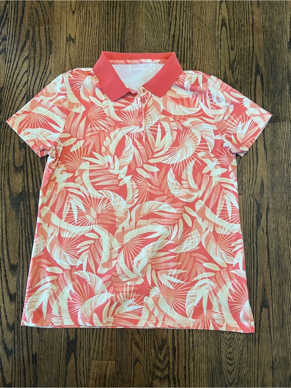 Lands' End Coral and Cream Tropical Polo